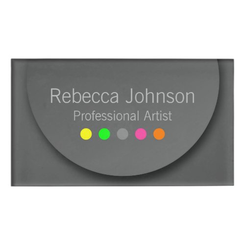Colorful Modern Neon Polka Dots on Anthracite Name Tag