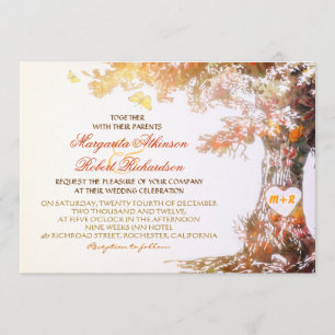 colorful modern oak tree wedding invitations