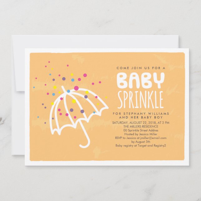 Colorful Modern Orange Baby Sprinkle Invitation (Front)