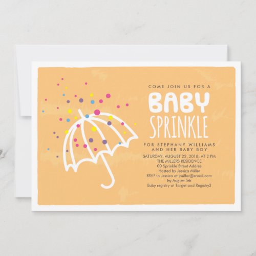 Colorful Modern Orange Baby Sprinkle Invitation 5" X 7" Invitation Card