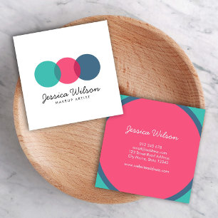 Colorful Modern Overlap Circles Teal Pink Blue Square Business Card