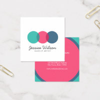 Colorful Modern Overlap Circles Teal Pink Blue Square Business Card