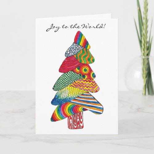 Colorful Modern Painted Tree Joy to the World Holiday Card