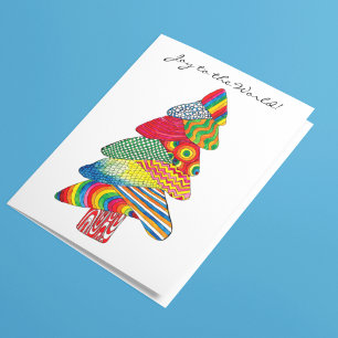 Colorful Modern Painted Tree Joy to the World Holiday Card