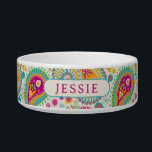 Colorful Modern Paisley Floral Personalized Name Bowl<br><div class="desc">Colorful Modern Paisley Floral Personalized Name Dog Pet Bowl features a colorful paisley floral pattern in purple,  pink,  orange,  green,  yellow and blue with your custom pet's name in the center. Designed by Evco Studio www.zazzle.com/store/evcostudio</div>