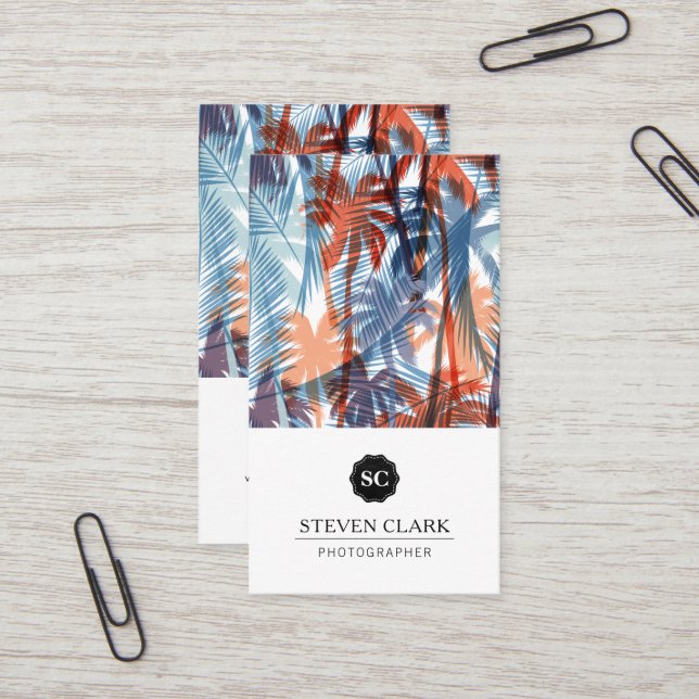 Colorful Modern Palm Trees Business Card (Front/Back In Situ)