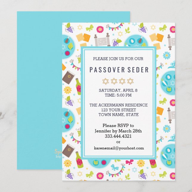 Colorful Modern Passover Sedar Invitations (Front/Back)