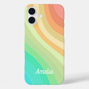Colorful Modern Pastel Waves Pattern Personalised iPhone 16 Plus Case