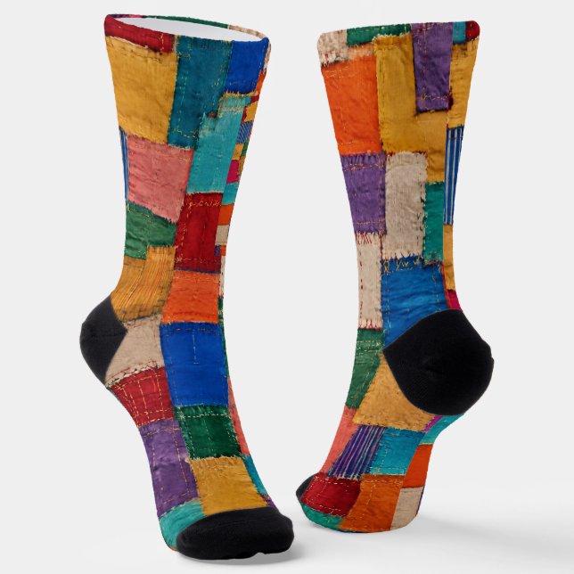 Colorful Modern Patchwork Socks (Angled)