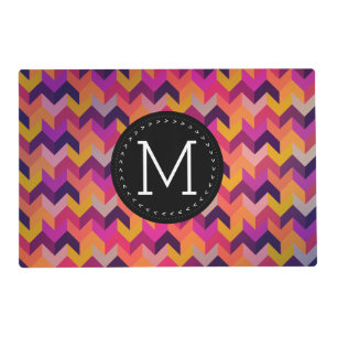 Colorful Modern Pattern Black Custom Monogram Placemat