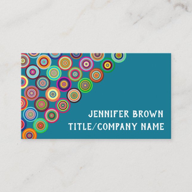 colorful modern  pattern on turquoise place card (Front)
