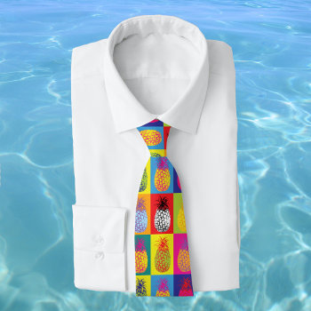 Colorful Modern Pineapple Pop Art Fruit Pattern Neck Tie by ChefsAndFoodies at Zazzle