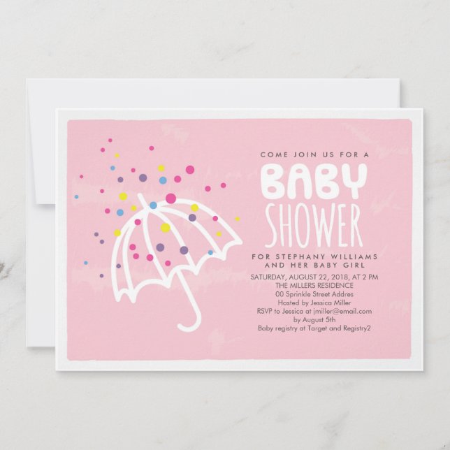 Colorful Modern Pink Baby Girl Shower Invitation (Front)