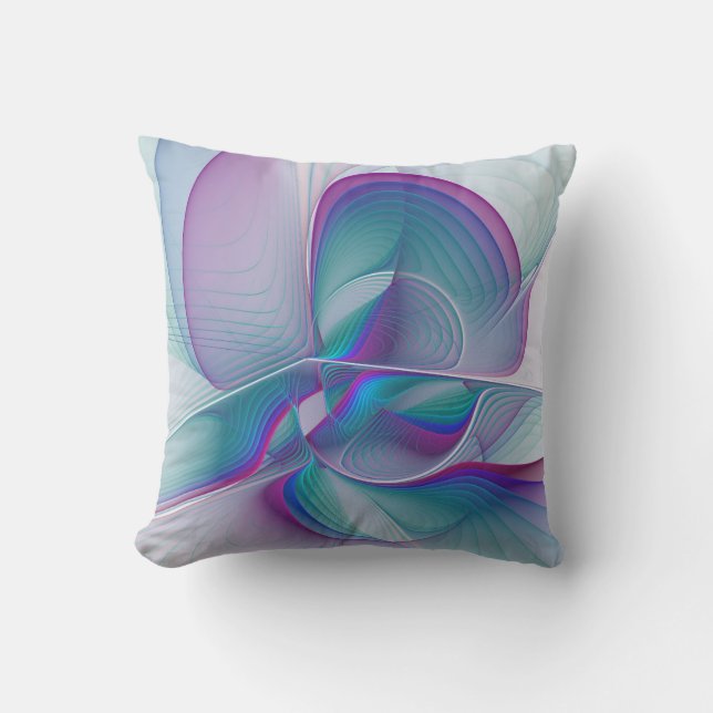 Colorful Modern Pink Blue Turquoise Fractal Art Throw Pillow (Front)
