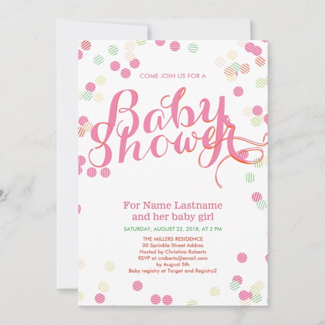Colorful Modern Pink Girl Baby Shower Invitation (Front)