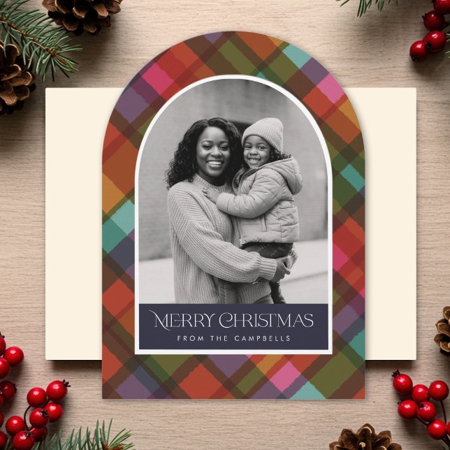 Colorful Modern Plaid Christmas Photo Holiday Card (Creator Uploaded)