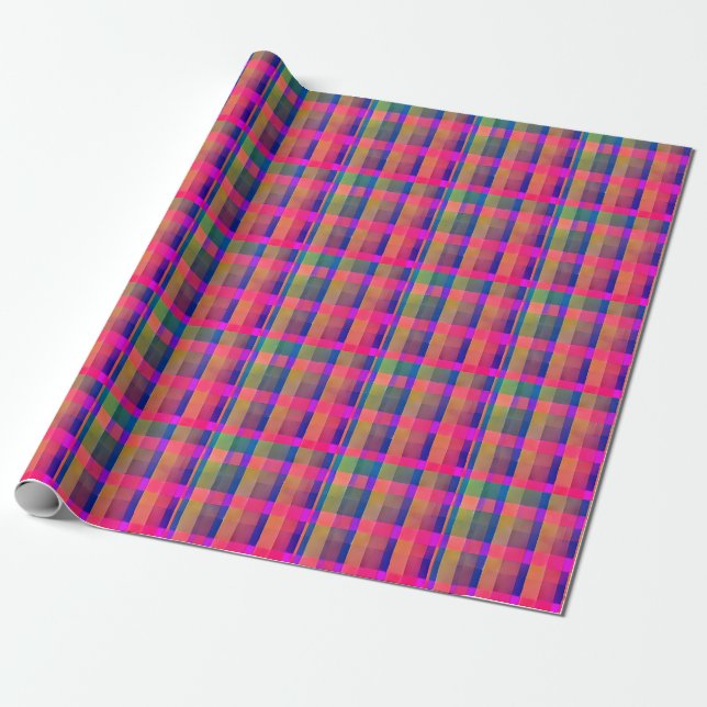 Colorful Modern Plaid  Wrapping Paper (Unrolled)