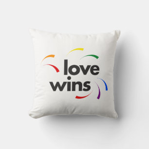 Colorful, modern, playful design of Love Wins Throw Pillow