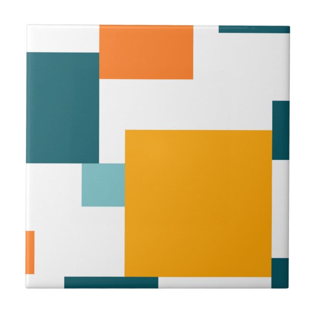 Colorful, modern, playful square geometric pattern ceramic tile (Front)