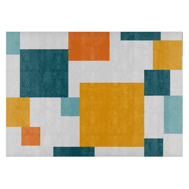 Colorful, modern, playful square geometric pattern cutting board (Front)