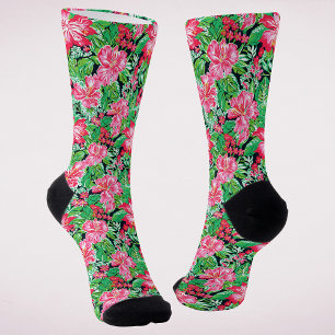 Colorful Modern Preppy Tropical Floral Christmas Socks