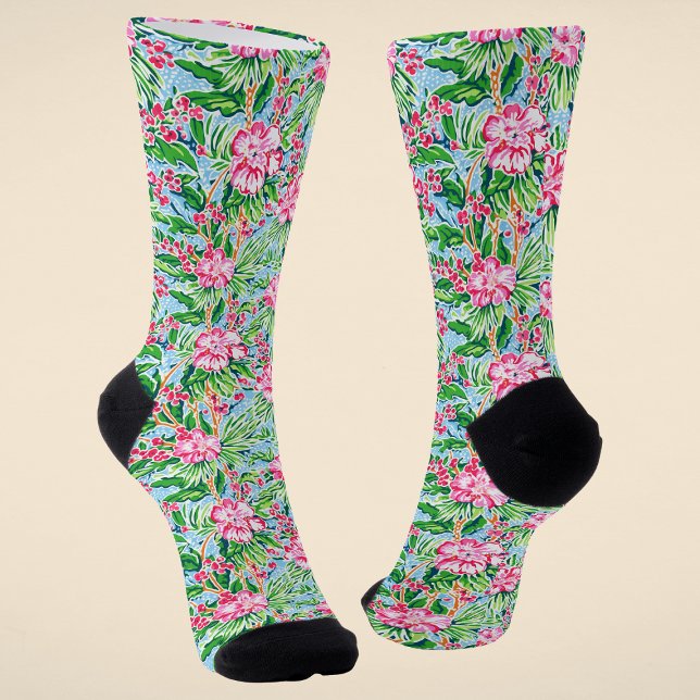 Colorful Modern Preppy Tropical Floral Pattern Socks (Creator Uploaded)