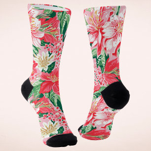 Colorful Modern Preppy Winter Flowers Christmas Socks
