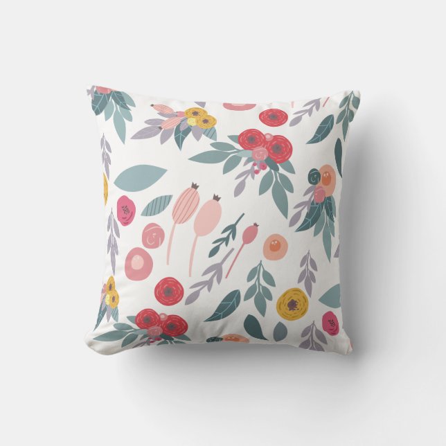 Colorful Modern Pretty Floral Pattern Throw Pillow (Front)
