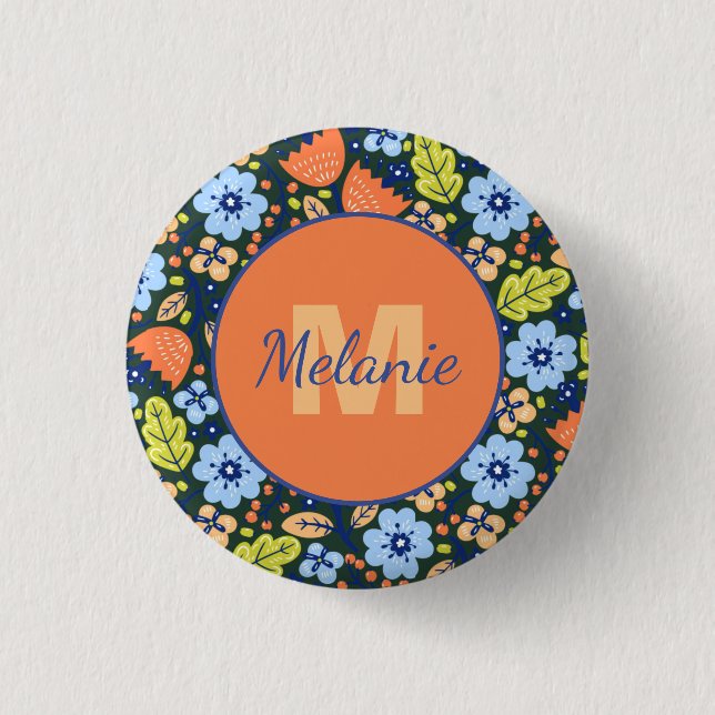 Colorful Modern Pretty Flower Pattern Personalised Button (Front)