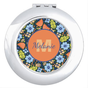 Colorful Modern Pretty Flower Pattern Personalised Compact Mirror