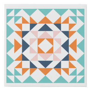 Colorful Modern Quilt Block Geometric Art Faux Canvas Print