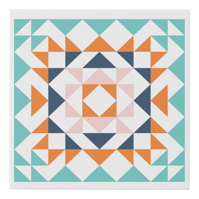 Colorful Modern Quilt Block Geometric Art Faux Canvas Print (Front)