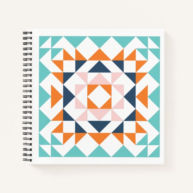 Colorful Modern Quilt Block Geometric Art Notebook (Front)