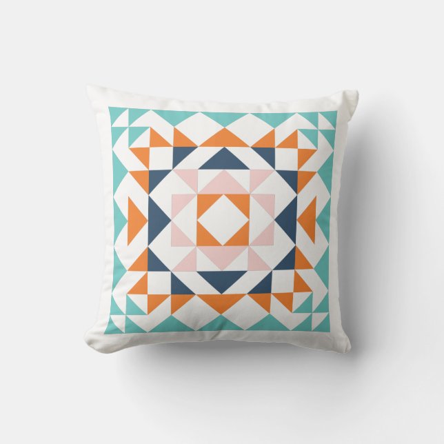 Colorful Modern Quilt Block Geometric Art Throw Pillow (Front)
