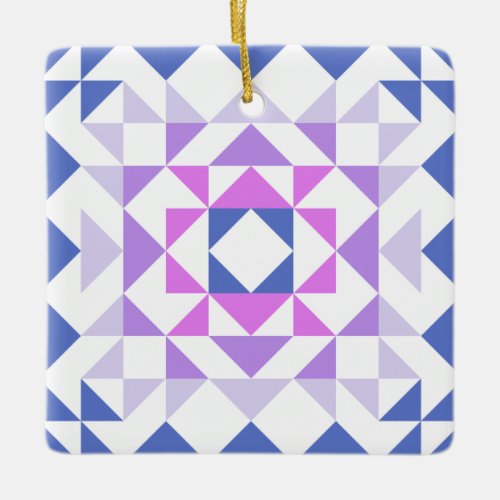 Colorful Modern Quilt Block Geometric Blue Purple  Ceramic Ornament