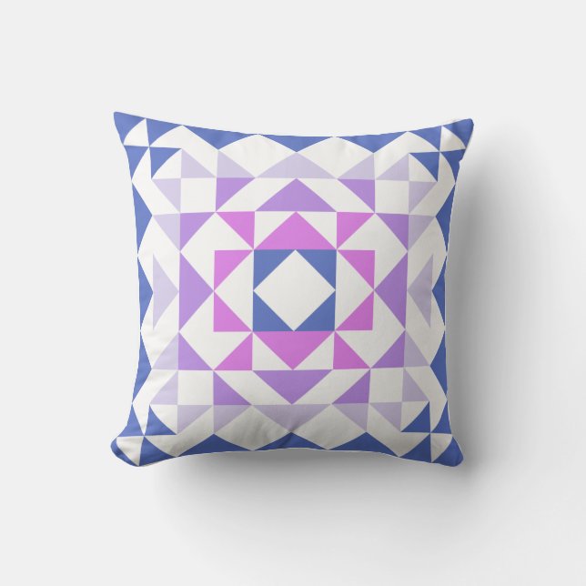 Colorful Modern Quilt Block Geometric Blue Purple Throw Pillow (Front)