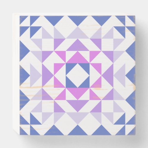 Colorful Modern Quilt Block Geometric Blue Purple  Wooden Box Sign