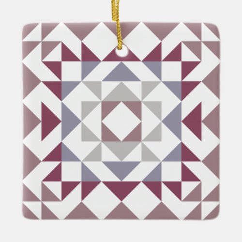 Colorful Modern Quilt Block Geometric Burgundy  Ceramic Ornament