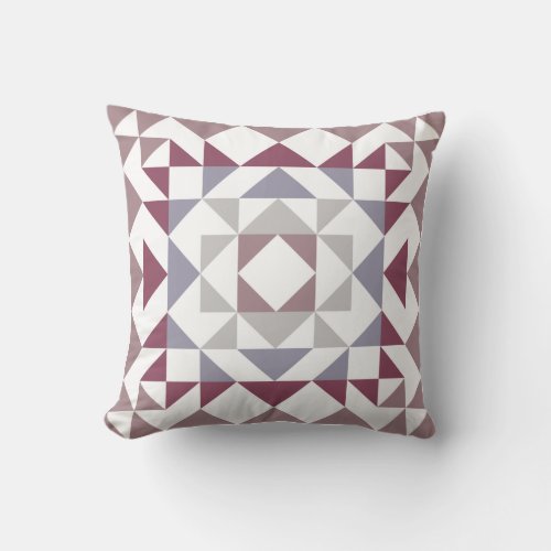 Colorful Modern Quilt Block Geometric Burgundy Throw Pillow