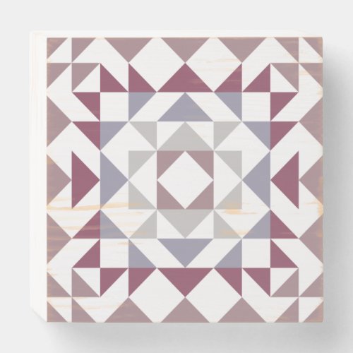 Colorful Modern Quilt Block Geometric Burgundy   Wooden Box Sign