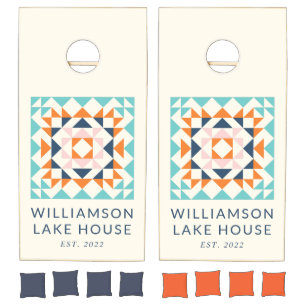 Colorful Modern Quilt Block Geometric Custom  Cornhole Set
