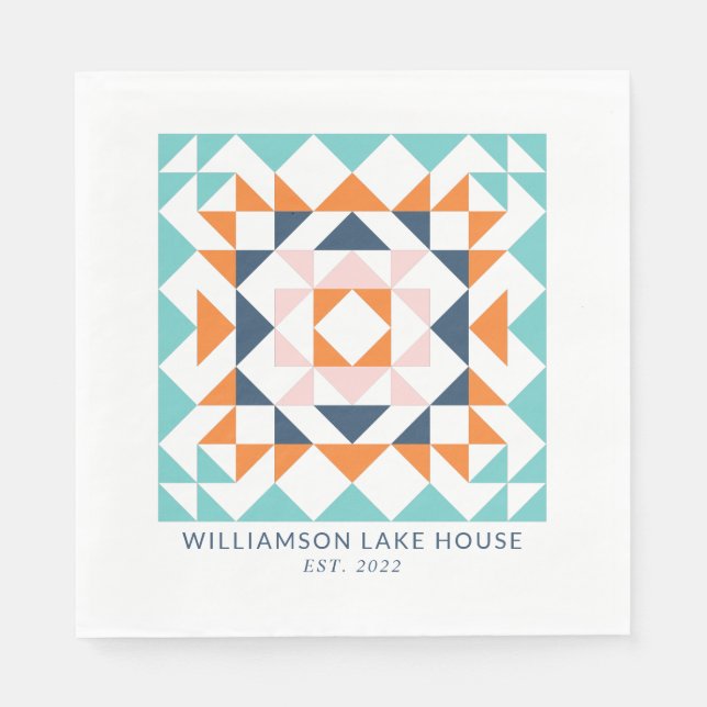 Colorful Modern Quilt Block Geometric Custom Napkins (Front)