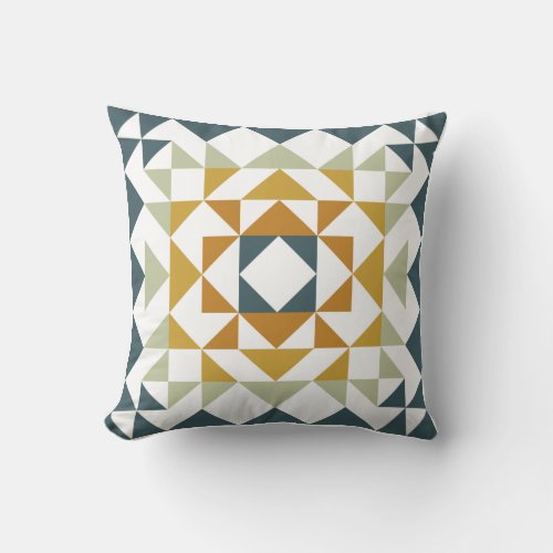 Colorful Modern Quilt Block Geometric Earthy Teal Throw Pillow
