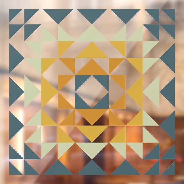 Colorful Modern Quilt Block Geometric Earthy Teal Window Cling (Sheet 2)