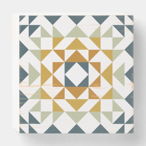 Colorful Modern Quilt Block Geometric Earthy Teal  Wooden Box Sign