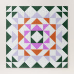 Colorful Modern Quilt Block Geometric Green Purple Jigsaw Puzzle<br><div class="desc">Colorful Modern Quilt Block Geometric Design in Green and Purple Puzzle</div>