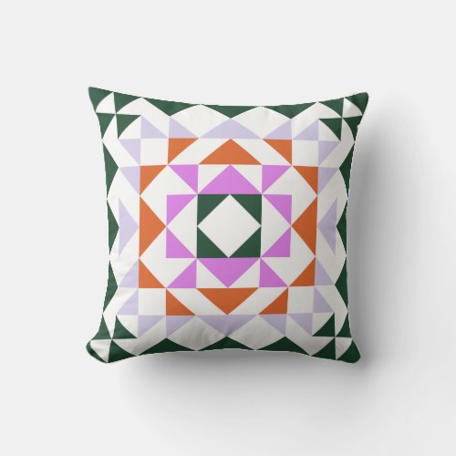 Colorful Modern Quilt Block Geometric Green Purple Throw Pillow