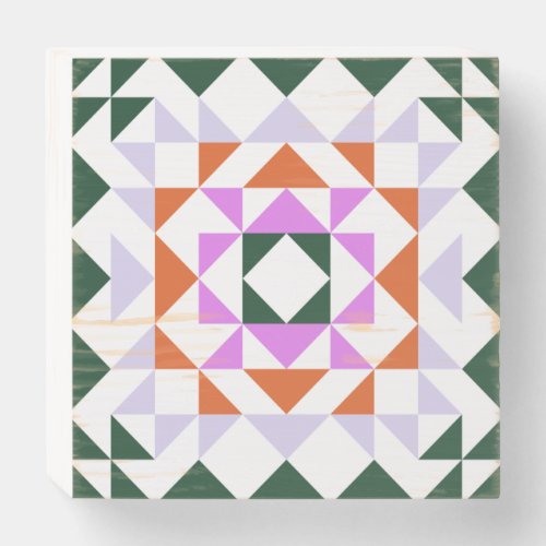 Colorful Modern Quilt Block Geometric Green Purple Wooden Box Sign