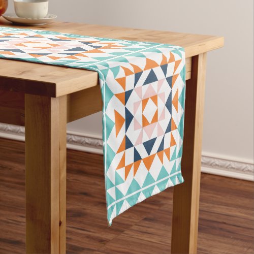 Colorful Modern Quilt Block Geometric Pattern Short Table Runner