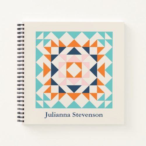 Colorful Modern Quilt Block Geometric Personalized Notebook